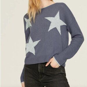 Splendid Sweater Francis Star Blue White Crew Neck Knit Long Sleeve Casual Cute